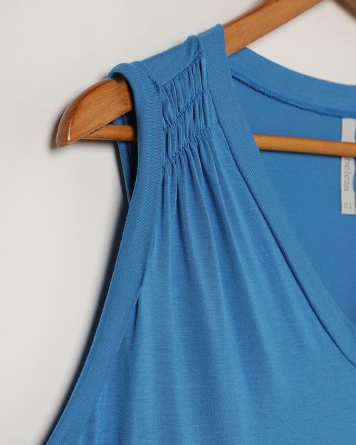 Blusa Manga Curta Plus Size Feminina AZUL