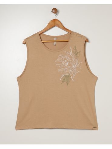 Blusa Creponada Sem Manga Plus Size Feminina BEGE