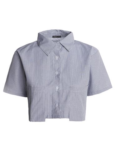 Camisa Cropped Listrada Feminina AZUL