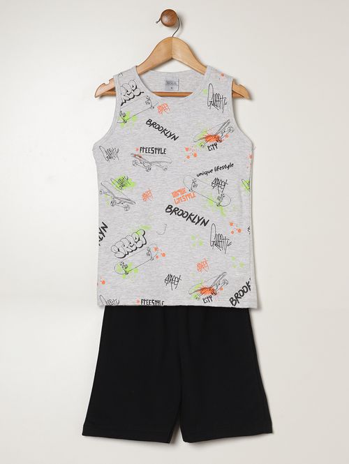 Conjunto Curto Estampado Infantil Para Menino - MESCLA/PRETO