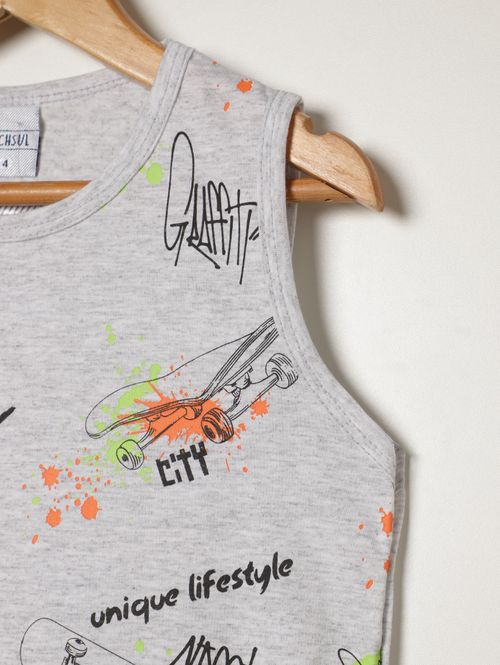 Conjunto Curto Estampado Infantil Para Menino - MESCLA/PRETO