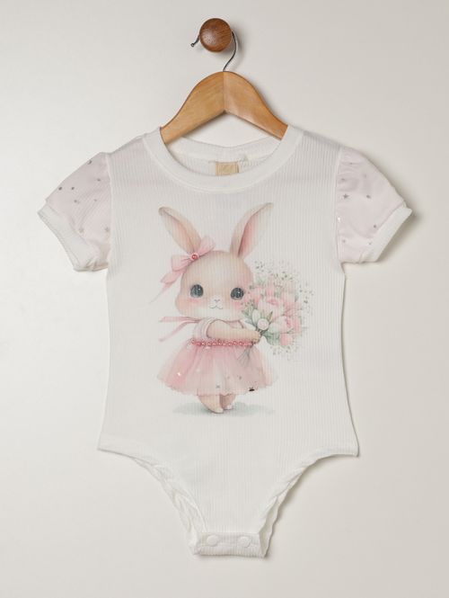 Body Canelado Infantil Para Menina - OFF WHITE