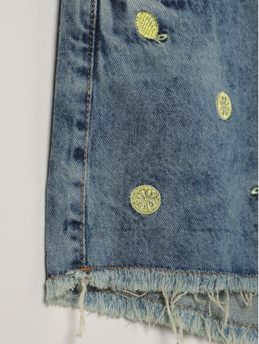 Short Jeans Bordado Limão Juvenil Para Menina - AZUL