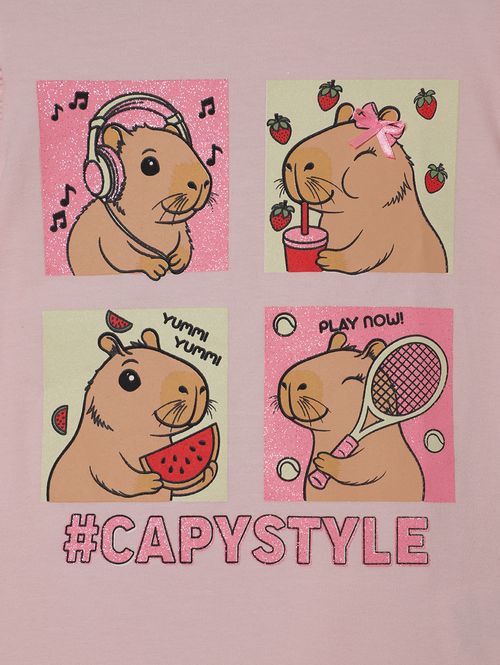 Blusa Cotton Manga Curta Infantil Para Menina- ROSA CLARO