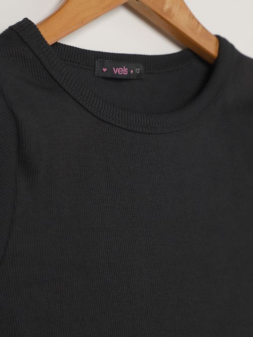 Blusa Canelada Com Amarração Juvenil Para Menina- PRETO