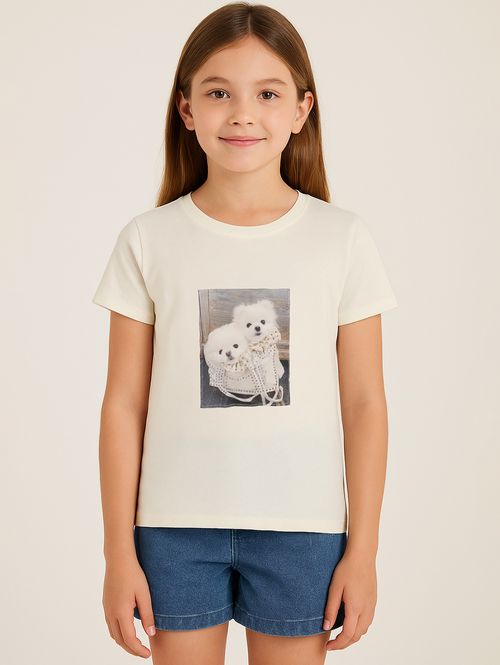 Blusa Manga Curta Juvenil Para Menina - OFF WHITE