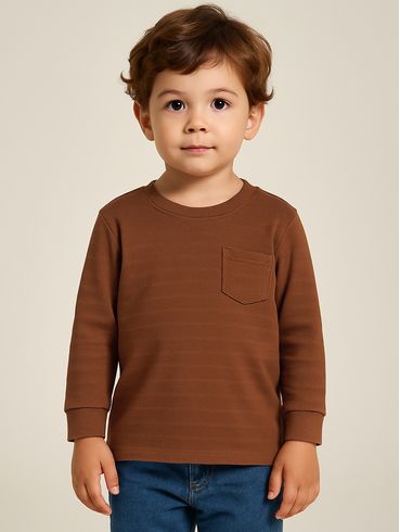 Camiseta Manga Longa Infantil Para Menino - MARROM