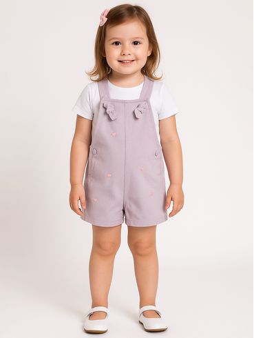 Jardineira Sarja Infantil Para Menina - LILAS