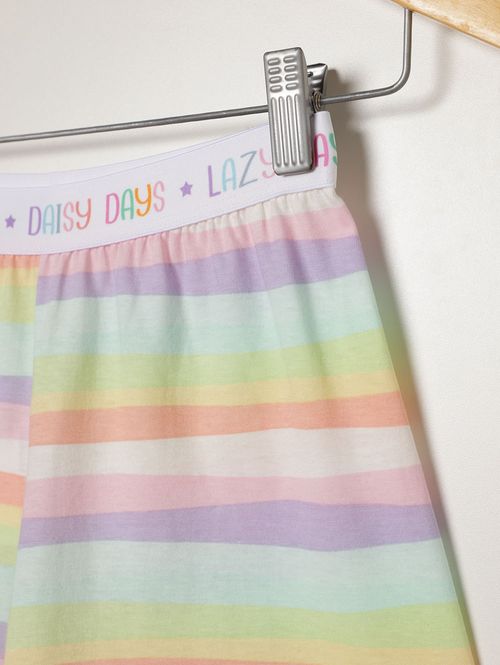 Pijama Curto Algodão Listrado Juvenil Para Menina- ROSA CLARO