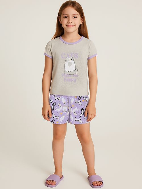 Pijama Curto Juvenil Para Menina - MESCLA/LILAS