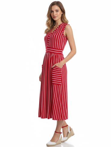 Vestido Listrado Feminino VERMELHO/BRANCO