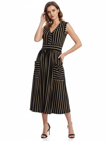 Vestido Listrado Feminino PRETO/DOURADO