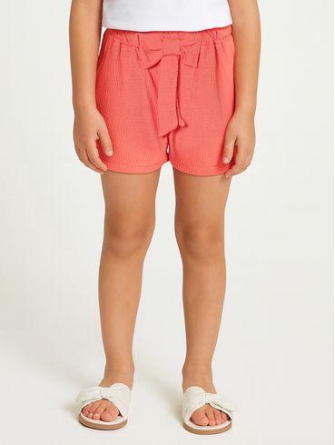 Short Malha Clochard Laço Infantil Para Menina - CORAL