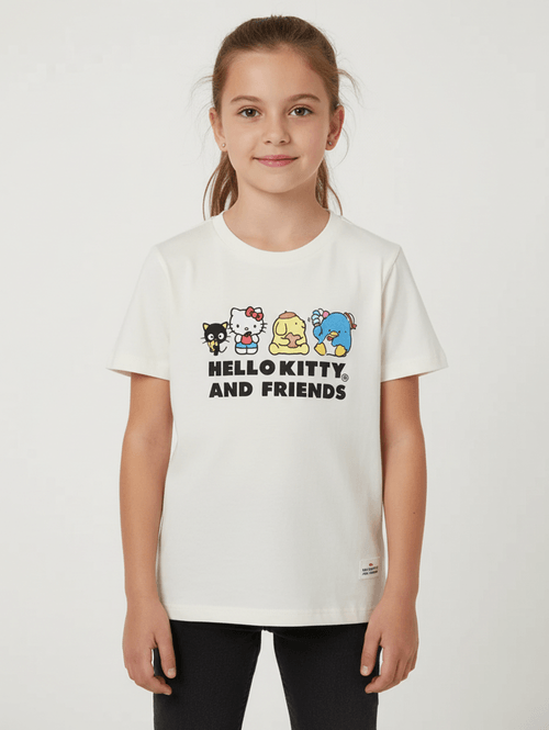 Blusa Manga Curta Hello Kitty Infantil Para Menina OFF WHITE