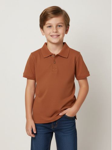 Polo Piqué Linho Infantil Para Menino - MARROM