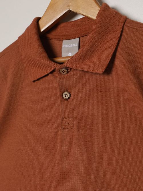 Polo Piqué Linho Infantil Para Menino - MARROM