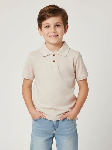 Polo Piqué Linho Infantil Para Menino - OFF WHITE