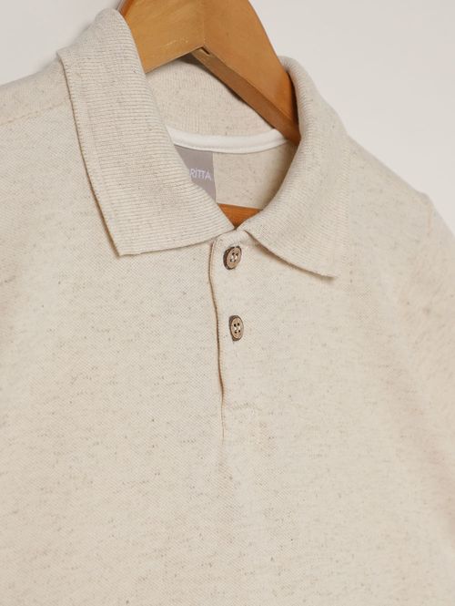 Polo Piqué Linho Infantil Para Menino - OFF WHITE