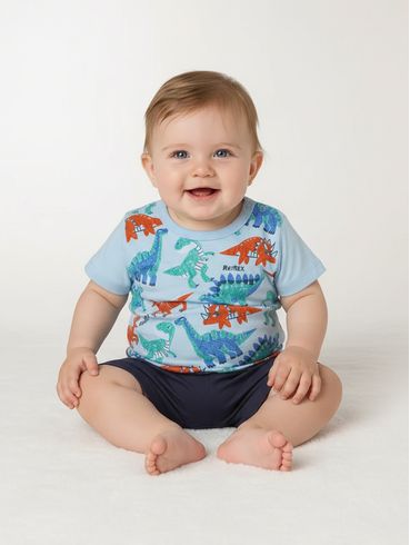 Conjunto Curto Dino Infantil Para Bebê - AZUL