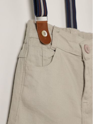 Bermuda Sarja Suspensório Infantil Para Menino - AREIA