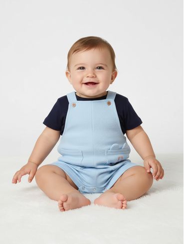 Jardineira Malha Waffle Infantil Para Menino - AZUL