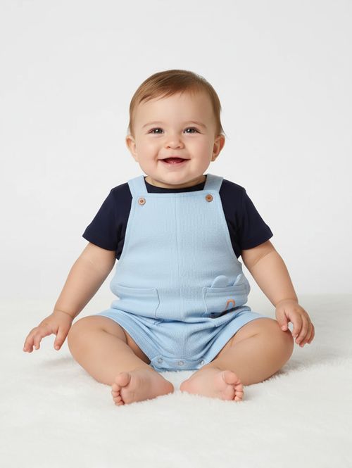 Jardineira Malha Waffle Infantil Para Menino - AZUL