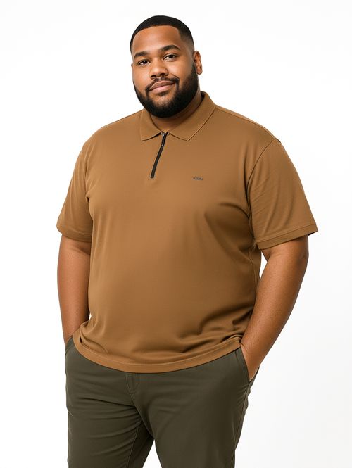 Polo Piquet Manga Curta Plus Size Masculina MARROM