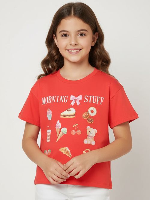 Blusa Manga Curta Juvenil Para Menina - VERMELHO
