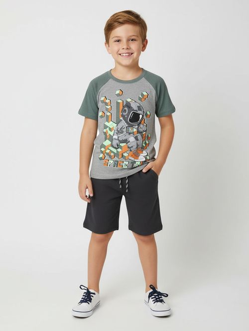 Conjunto Curto Moletinho Infantil Para Menino- MESCLA