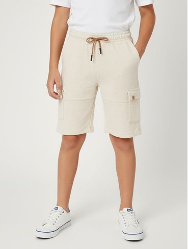 Bermuda Linho Cargo Juvenil Para Menino - BEGE