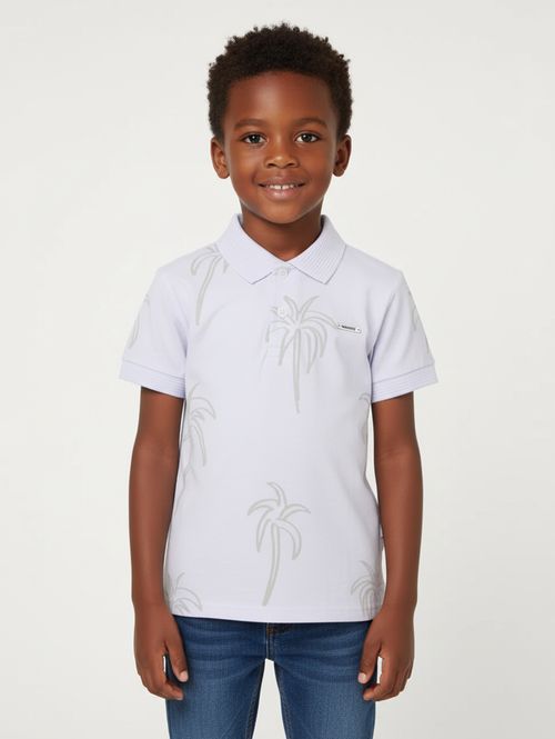 Polo Estampada Manga Curta Infantil Para Menino- BRANCO