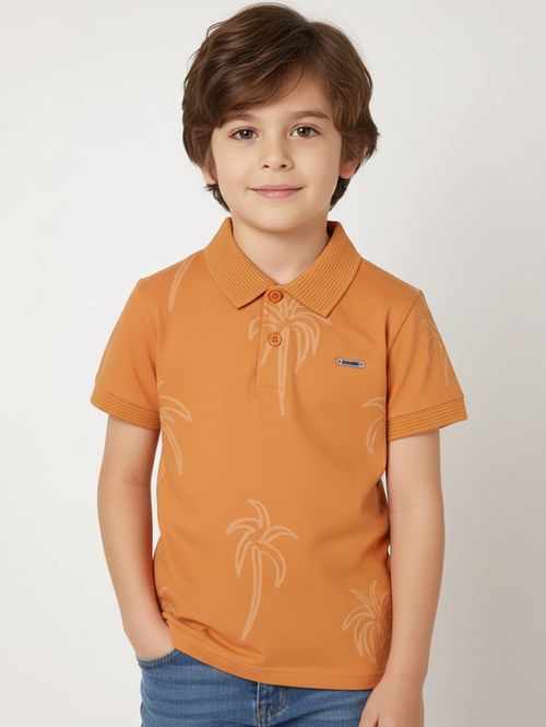 Polo Estampada Manga Curta Infantil Para Menino- LARANJA