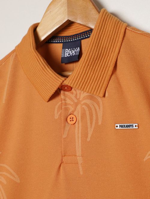 Polo Estampada Manga Curta Infantil Para Menino- LARANJA