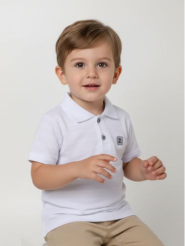 Polo Malha Manga Curta Infantil Para Menino - BRANCO