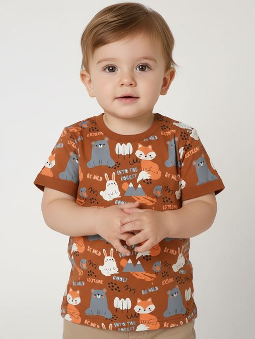 Camiseta Manga Curta Infantil Para Menino - CARAMELO