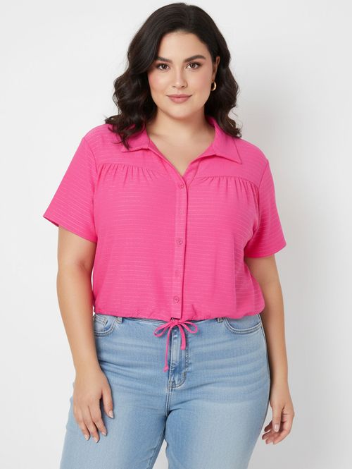 Camisa Manga Curta Autentique Plus Size Feminina Rosa