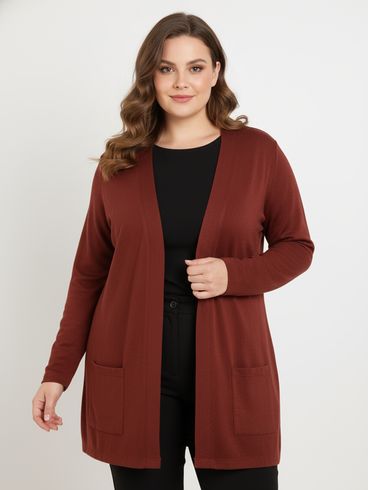 Cardigan de Tricot Plus Size Feminino MARROM