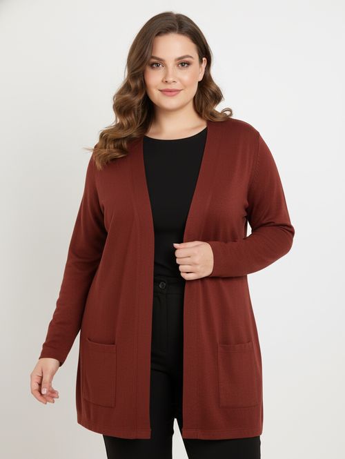 Cardigan de Tricot Plus Size Feminino MARROM