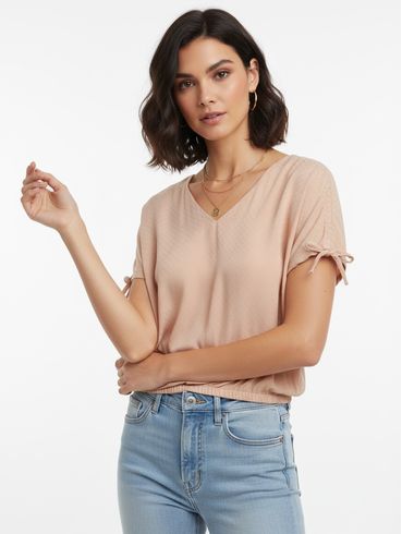 Blusa Manga Curta Feminina BEGE