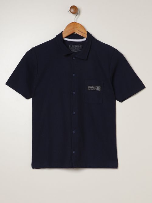 Camisa Malha Waffle Juvenil Para Menino - MARINHO