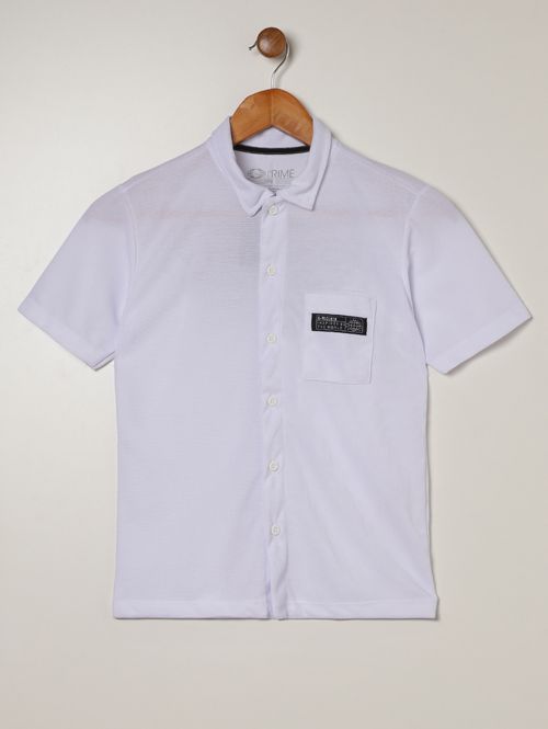 Camisa Malha Waffle Juvenil Para Menino - BRANCO