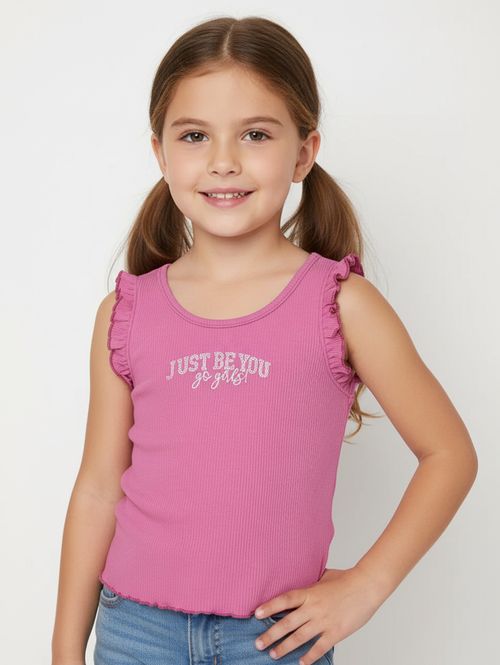 Blusa Manga Curta Canelada Infantil Para Menina - ROSA