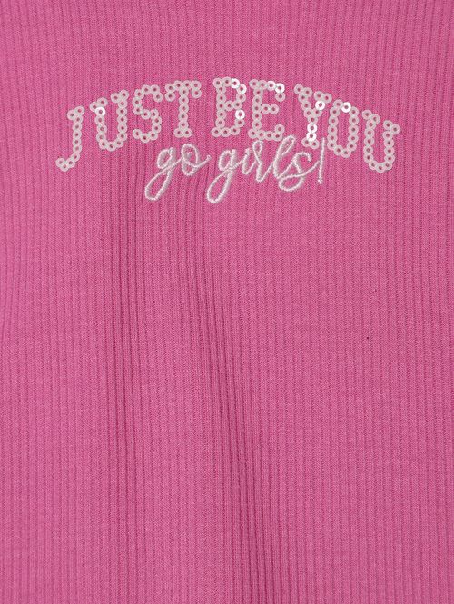 Blusa Manga Curta Canelada Infantil Para Menina - ROSA