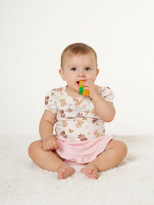 Conjunto Curto Cotton Infantil Para Bebê - OFF WHITE