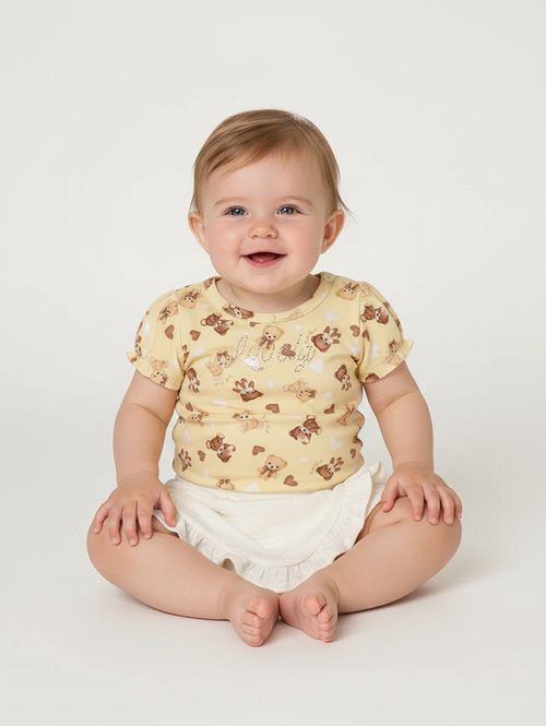 Conjunto Curto Cotton Infantil Para Bebê - AMARELO