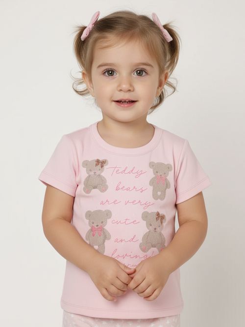 Blusa Manga Curta Infantil Para Menina - ROSA CLARO