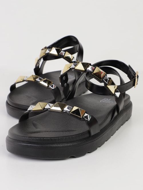 Sandália Papete Com Tachas Feminina PRETO