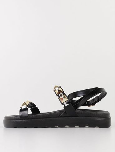 Sandália Papete Com Tachas Feminina PRETO