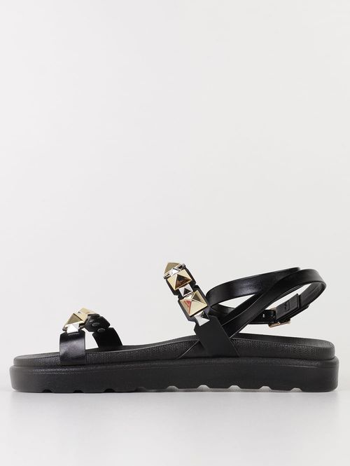 Sandália Papete Com Tachas Feminina PRETO