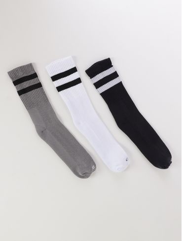 Kit 3 Meias Cano Longo Masculino PRETO/BRANCO/MESCLA